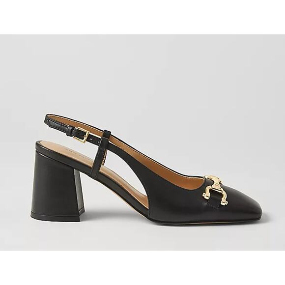 NWOB Ann Taylor Black Leather Gold Horsebit Sling Back Pumps 11 - Picture 1 of 6